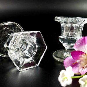 Vintage Glass Clear Candlestick Holders - Beautiful -Pair